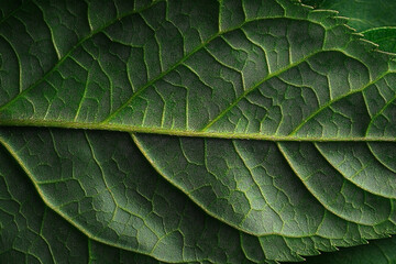 Naklejka premium Extreme Close-Up Macro View of Vibrant Green Leaf Veins and Textured Surface