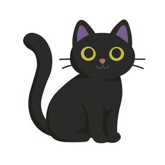 Cute black cat cartoon illustration in flat vector style, isolated design for pets and animals.