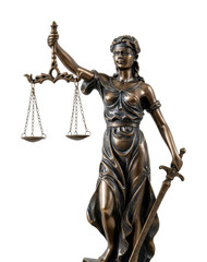 Justice statue display legal institution sculpture indoor symbol of fairness. Cut out PNG