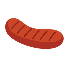 Grilled sausage illustration in cartoon flat style isolated on white background.