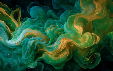 Obraz premium Abstract Green and Gold Swirling Texture Background