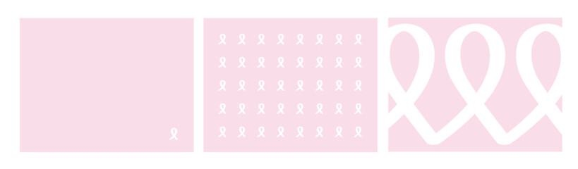 Pink ribbon icons set. Breast cancer awareness ribbon. Women cancer awareness symbol. Flat and vector outline style