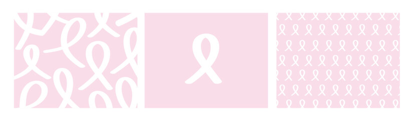 Pink ribbon graphic set. Breast cancer awareness ribbon. Women cancer awareness symbol. Flat and vector outline style.