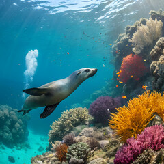 sea turtle and coral reef