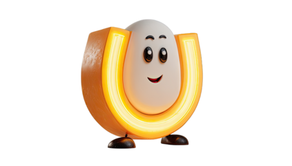 Cartoon egg shaped like letter U with a smile