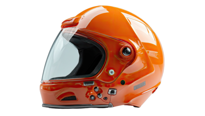Orange motorcycle helmet profile view
