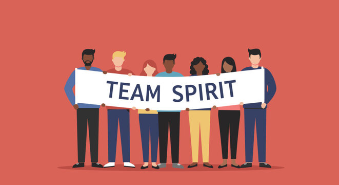 Team spirit celebration community event graphic illustration vibrant environment group view unity concept. Vector illustration
