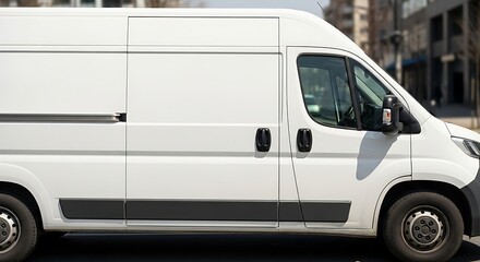 White Delivery Van on Urban Street for Transportation Needs