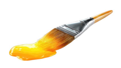 Paintbrush with flowing yellow paint