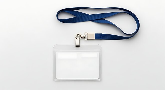 Identification Badge with Blue Lanyard on White Background