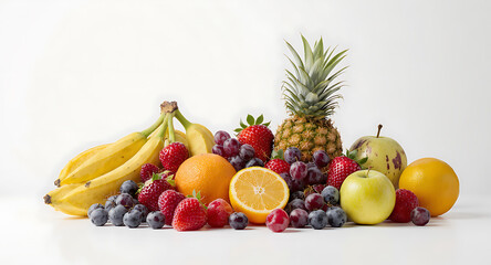 Vibrant Mix of Fresh Fruits on White Background - Healthy Eating & Nutrition Concept