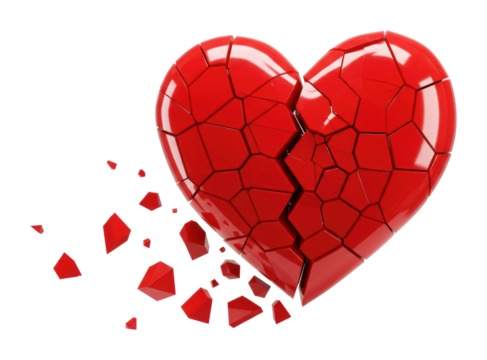 Heartbreak and emotion a cracked red heart symbolizing love's fragility studio environment. Cut out PNG - Powered by Adobe