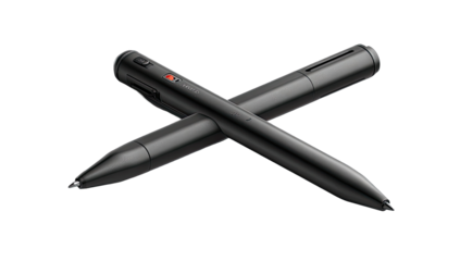 Two crossed pens, dark gray, in 3D product shot