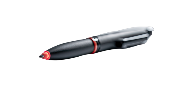 Close-up of a black pen with red accents