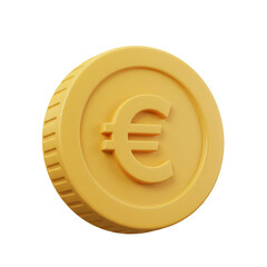 Obraz premium A detailed, golden coin featuring the Euro symbol is isolated against a dark background, showcasing its intricate design and metallic texture in a studio setting.