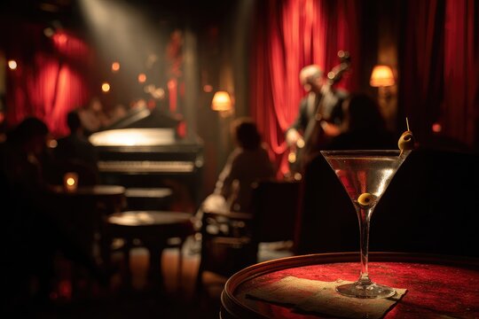 Martini cocktail in dimly lit jazz club