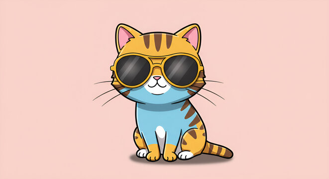 cat, cute cat, Illustration of a stylish cute cat with sunglasses, suitable for cartoon design and decoration. - Powered by Adobe