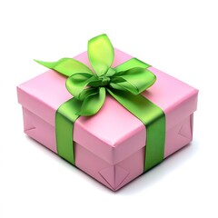 Obraz premium Pink Gift Box with Green Ribbon Bow, Present Package
