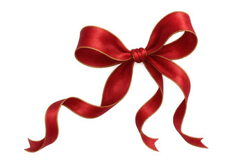 Glossy crimson ribbon tying decorative bow, enhancing gift presentation with festive elegance against transparent backdrop