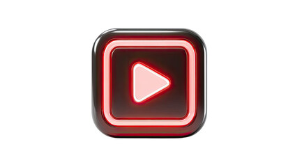 Play button icon, glowing red triangle in a dark square