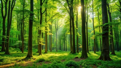 Fototapeta premium Lush green forest with tall trees and vibrant foliage, foliage, trees, foliage, trees, forest