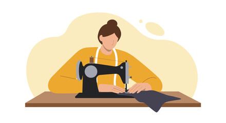 Sewing techniques showcase home workspace digital illustration creative environment close-up view craftsmanship concept. Vector illustration