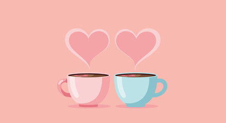 Romantic coffee moments cozy digital illustration warm atmosphere eye-level view love and connection. Vector illustration