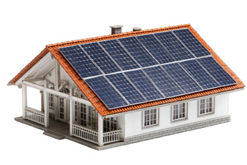 Fototapeta premium 3D model of a house with solar panels on the roof