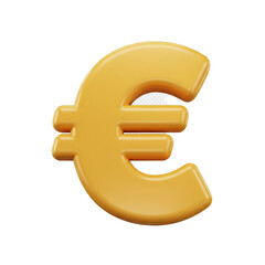 Obraz premium A vibrant, three-dimensional rendering of the Euro currency symbol, showcasing a glossy, golden hue against a stark, transparent background, emphasizing financial concepts.
