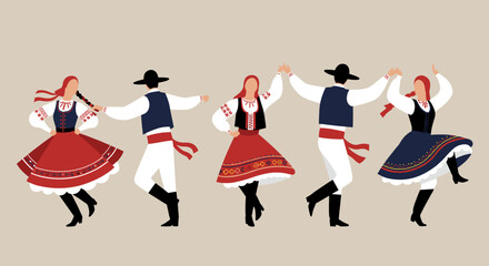 Traditional dance performance folk festival art cultural setting dynamic viewpoint celebrating heritage. Vector illustration