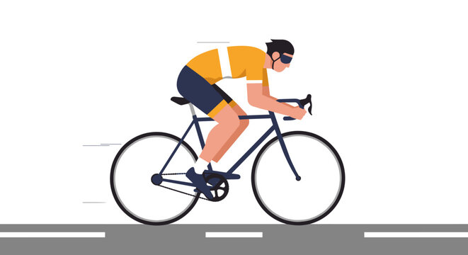 Cyclist racing on a road urban setting digital art high-speed motion dynamic perspective. Vector illustration - Powered by Adobe
