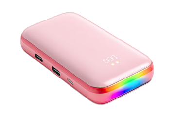 Pink portable power bank with colorful LED light