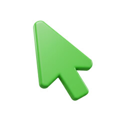 A vibrant, three-dimensional rendering of a green cursor, meticulously crafted with smooth, rounded edges and a subtle shadow, isolated against a stark black background.