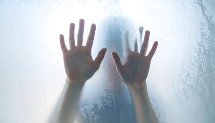 Silhouette of Hands Pressed Against Frosted Glass A Cry for Help