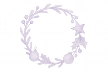 Christmas wreath hanging with shiny ornaments, sparkling stars, festive greenery decorating seasonal design on transparent backdrop