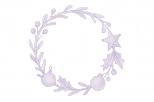 Christmas wreath hanging with shiny ornaments, sparkling stars, festive greenery decorating seasonal design on transparent backdrop