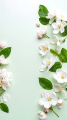 Fototapeta premium Spring blossoms on mint green background