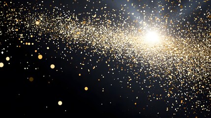 Golden Glitter Burst on Black Background Festive Sparkle Texture