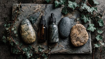 Natural Beauty Still Life with Stones and Herbs