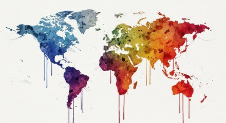 Fototapeta premium Global perspectives through watercolor rendering showcasing world regions