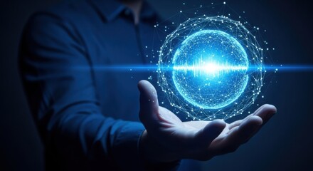 Person presenting futuristic glowing orb symbolizing advanced data technology