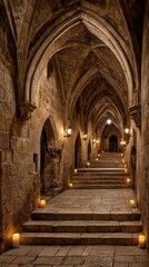 Fototapeta premium Arched Hallway with Stone Steps