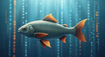 A digital depiction of a solitary fish swimming amidst a textured backdrop