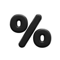 3d rendering of a matte black percentage symbol isolated on a transparent backdrop for design