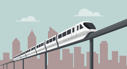 Monorail train moving over urban landscape philadelphia digital art city environment aerial view transportation concept. Vector illustration