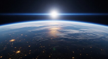 Obraz premium Expansive perspective: View of Earth and the sunrise from space observatory