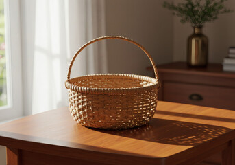 AI-generated. Realistic image of a basket on a table.