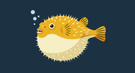 Exploring the unique characteristics of pufferfish ocean depths digital illustration underwater close-up marine life. Vector illustration