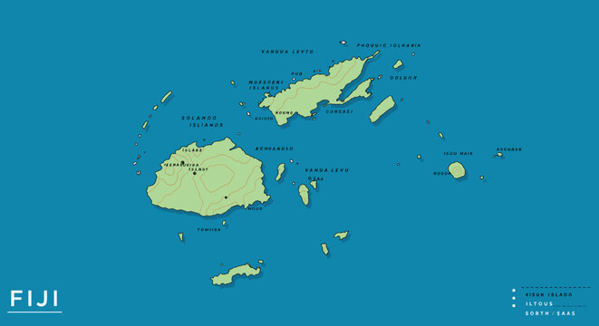 Exploring the beautiful islands of fiji travel guide nature map tropical environment aerial view adventure awaits. Vector illustration