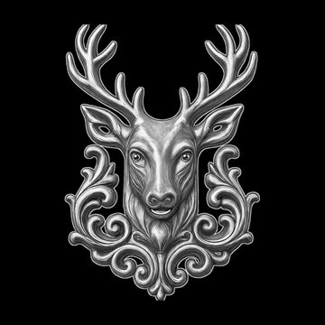 Intricate metallic deer emblem design